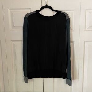 Bailey 44 Silk & Wool Colourblock Grey, Black & Teal Long Sleeve Top Large
